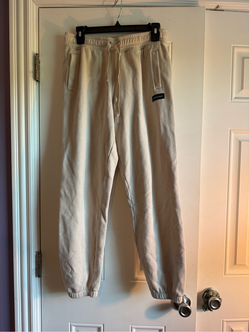 Calvin Klein Cream Drawstring Fleece Joggers